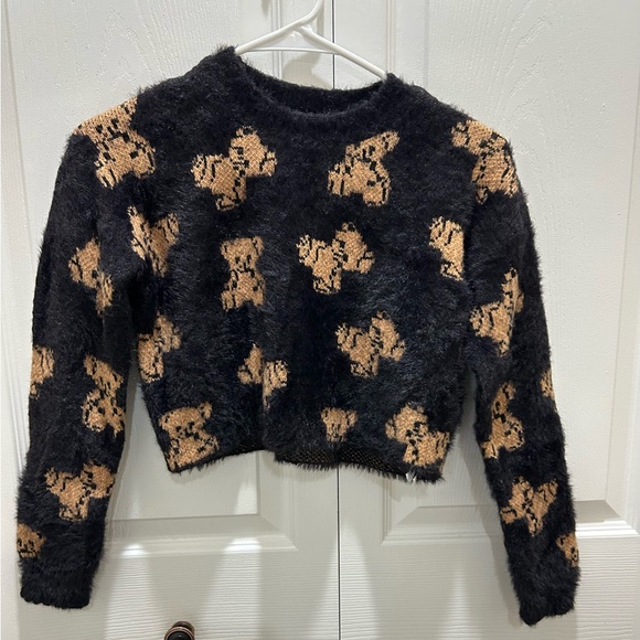 Terranova Black and Tan Fuzzy Teddy Bear Sweater 10/11 girls - Picture 1 of 3